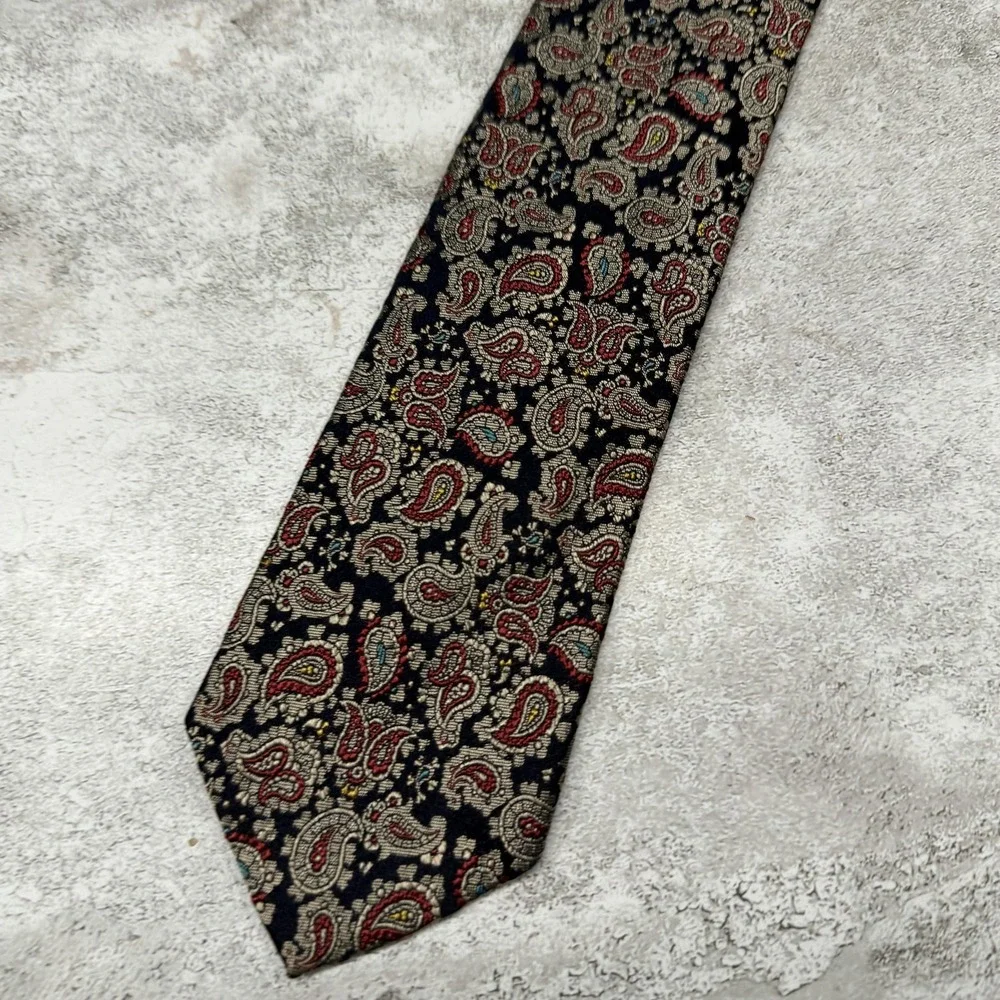 Polo By Ralph Lauren 100% Silk Tie Mens One Size Black‎ Paisley Made In USA